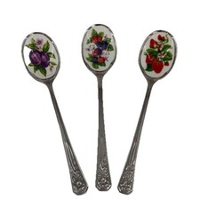 Avon 1982 Vintage Fruit Jelly Jam Spoons Stainless Steel and Enamel Set of 3 picture
