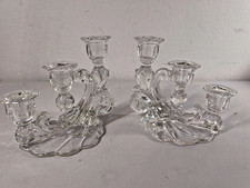 Set of 2 Vintage Cambridge Caprice Clear 3-Light Candlestick Holders picture