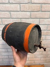 Pre-Prohibition Antique Miniature Wooden Keg Barrel w Brass Spigot Orange & Blue picture