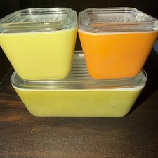Pyrex Orange Avocado 3 Pc Refrigerator Dish Set with Lids 500 Series picture