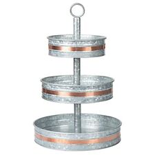 Galvanized Three Tiered Serving Stand - Farmhouse 3 Tier Metal Tray Platter picture