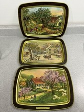 (3) Vtg Currier and Ives Metal Trays American Homestead Three Seasons picture