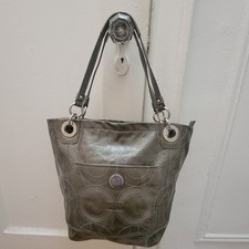 Vintage Y2K Coach Alex Patent Leather Op Art Shoulder Handbag Tote (Style 14265) picture