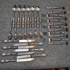 Wilton Armetale RWP Hallam Pewter Glossy Vtg Flatware Set 32 Spoons Forks Knives picture