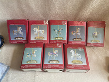 Vtg Westminster Porcelain Bisque Mini Carousel Horse Figures Brass Base Lot of 8 picture