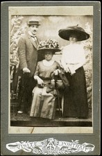 SOUVENIR, family, women and man in strange hat, antique CDV,, 1900's picture