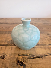 VTG Chinese Longquan Celadon Style Bud Vase Lotus Petal Green Porcelain Marked picture