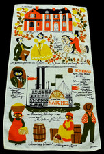 Vintage PAT AHERN Linen Tea Towel Wall Art OLD SOUTH LIFE NATCHEZ STEAMBOAT picture