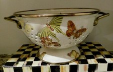 MACKENZIE-CHILD'S, BUTTERFLY GARDEN SMALL ENAMEL COLANDER,NEW,RETIRED picture
