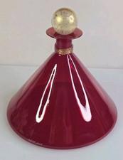 SUPERB Vetro Vero Handblown Glass Wine Decanter / Cone Jewel Bottle GOLD & RED  picture