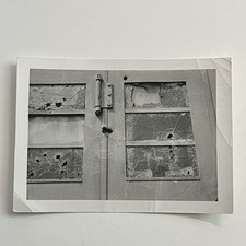 Vintage B&W Snapshot Photograph Dramatic Image Of Gun Shot Holes War Odd picture