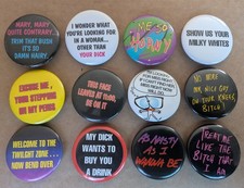 Lot of 12 Vintage 1990 Pinback Buttons 1.75 raunchy novelty retro 90 funny A picture
