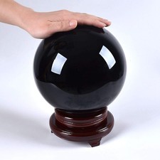 LONGWIN 200MM Black Crystal Ball Meditation Glass Sphere Photo Prop Free Stand picture