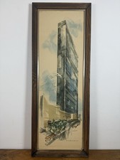 Vintage Newhouse United Nations Building NYC MCM Framed Art Print picture