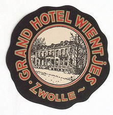 Grand Hotel Wientjes Zwolle Netherlands Original Luggage Label 3.75