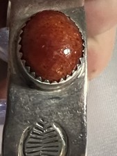 Vintage Navajo Jenn Sterling Silver Apple Coral Cuff Bracelet Hand Stamped 6.5” picture