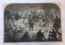 1861 magazine engraving~14x21~BIVOUAC FIRE ON POTOMAC~ Winslow Homer, Civil War picture