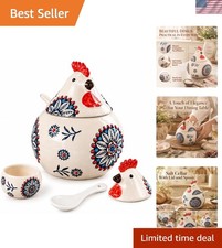 Ceramic Chicken Salt Cellar with Lid and Spoon, Farmhouse Kitchen Decor picture