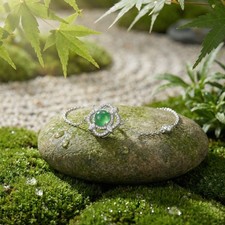 925 Sterling Silver Elegant Green Gemstone Floral Halo Silver Bracelet with Spar picture