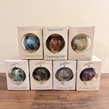 7 Vintage Lowell Davis Schmid Country Christmas Glass Ornaments 1986-1992 NIB picture