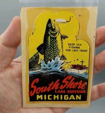VTG SOUTH SHORE MICHIGAN DECALCO LUGGAGE AUTO WATER TRAVEL DECAL SOUVENIR 1950'S picture