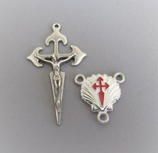 Rosary CENTER & CRUCIFIX Saint St JAMES Camino de Santiago Shell RED Cross L127 picture