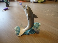 Vtg Resin Dolphin Leaping From Blue and White Stylized Ocean Wave 3