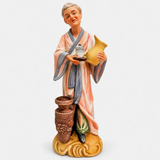 Vintage 1970s EW Japan Hand Painted Ceramic Lady Farmer Figurine 15” Asian Decor picture
