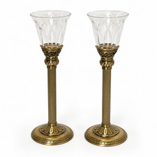 Vintage PartyLite Satin Gold Pair Candle Holders w/ Glass Votive Cups Set of 2 picture