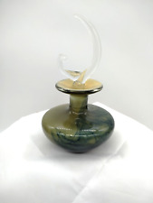 Hand Blown Art Glass Perfume Bottle Swirled Colors & Crescent Shaped Stopper picture