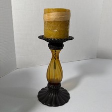 Partylite GLOBAL FUSION Amber Glass Candlestick Retired picture