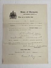 1904 antique L. F. WILBUR jericho vt NOTARY PUBLIC APPOINTMENT CERT history picture