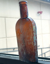 Antique c1870s-1880s Amber Union Oval Whiskey Flask Applied Lip Crude Dug picture