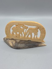 OLD Handcrafted Elephants Bovine Bone Figure w/Animals on A Carved Horn Base picture