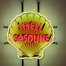 US STOCK Shell Gasoline Vintage Neon Sign Lamp Gas Station Glass Decor 24''x20'' picture