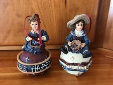 Vintage TBC 1999 Boyds Holiday Christmas Ornament Lot (2) Be Happy- Rejoice-Girl picture