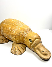 Large Artist Signed Carved Wood Platypus Sculpture Animal Decor Statue Figurine picture