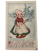 Wall Artist Signed Postcard Dutch Girl Pen Some Thinkings Windmill 1913 Posted picture