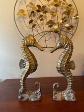 Pair  of Vtg Mid Century Modern Brass Seahorse Statues Hollywood Regency MCM picture