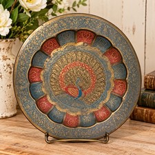 Vintage Peacock Etched Collection Brass Meenakari 7.5 inch  GLOWS picture