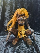 Vintage African Handmade Carved Wood Tribal Figurine. Twine Hair. 8 1/2