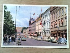 Vintage Karl Johans Gate Oslo Norway Postcard Eberh B Oppi 1950s 1960s Cars picture