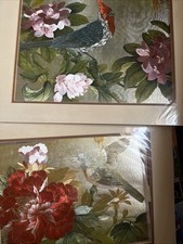 Vintage Su Silk Embroidered Art, Flower Bird Pair Set Chinese Bird &Peony Set picture