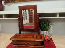 Wood Tabletop Vanity Mirror, Brown, with Storage Drawer & Compartment Organizer picture
