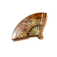 1900s Antique Japanese Traditional OBIDOME Copper Fan Signed Meiji / Taisho picture