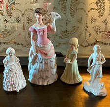 Porcelain Glossy Victorian Women & Girl Figurines Multicolor Lot of 4 picture