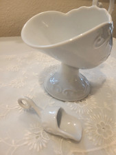 Vintage White Sugar Scuttle & Scoop with Rose Scroll Pattern ** picture