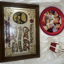 Vintage Coca Cola Mirror / Frame  + 2 other items plate and salt/pepper shaker  picture