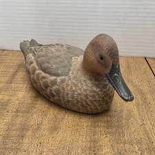 VTG BLUE WING TEAL HEN WOOD DUCK HAND CARVED PAINTED SIGNED GENE MALIN UNIQUE picture