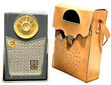 Vintage Emerson Pioneer 888 Nevabreak Pocket Radio Gray & Leather Travel Case picture